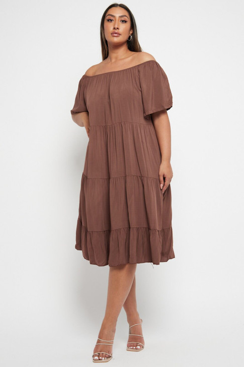 Brown Tiered Midi Dress