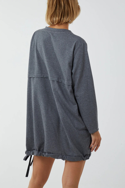 Grey Oversized Sweatshirt Dress - back