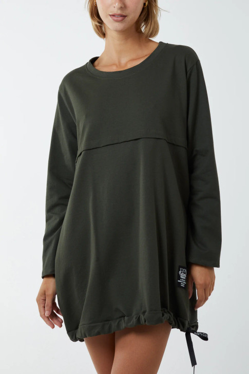Khaki Grey Oversized Sweatshirt Dress