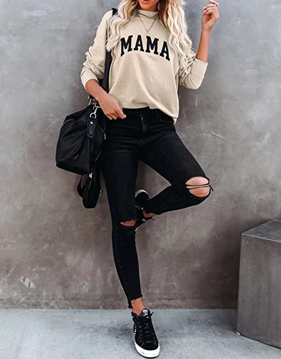 Beige Mama Print Sweatshirt