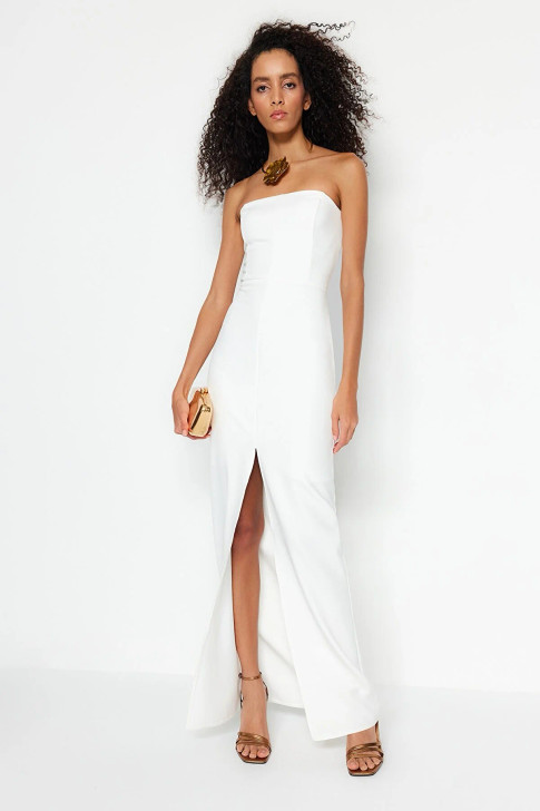 White Evening Strapless Dress