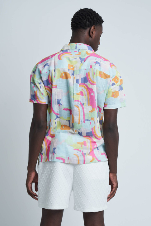 Pink Short Sleeve Shirt Abstract Summer Print