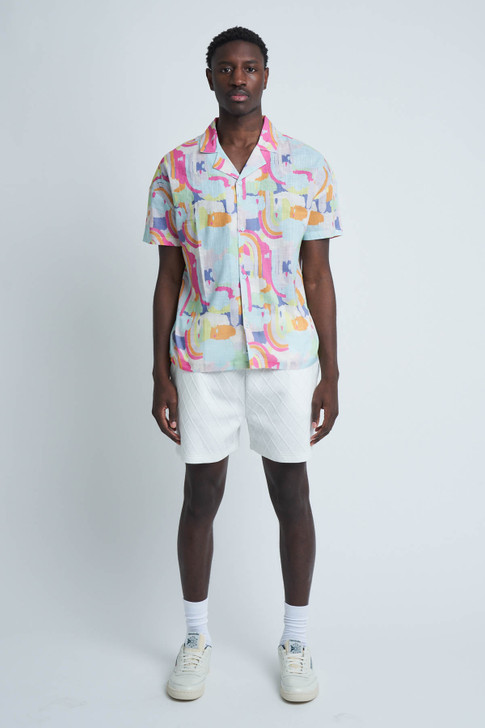 Pink Short Sleeve Shirt Abstract Summer Print