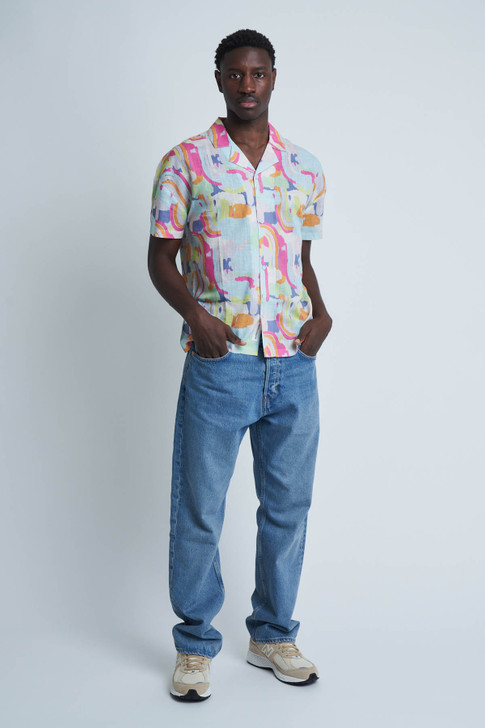 Pink Short Sleeve Shirt Abstract Summer Print