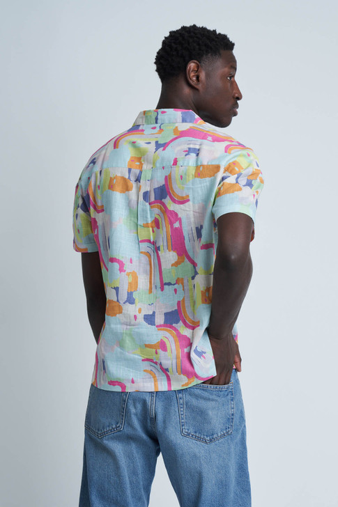 Pink Short Sleeve Shirt Abstract Summer Print