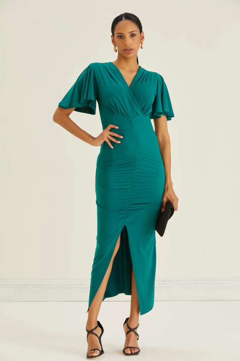 Front Slit Angel Sleeve Midaxi Dress