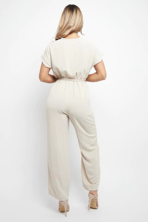 Beige Wrap Belt Jumpsuit