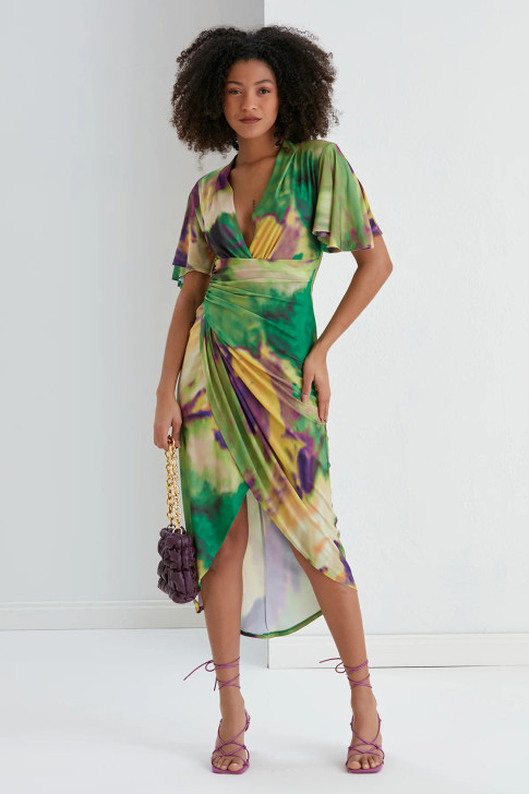 Tie Dye Angel Sleeve Midi Dress