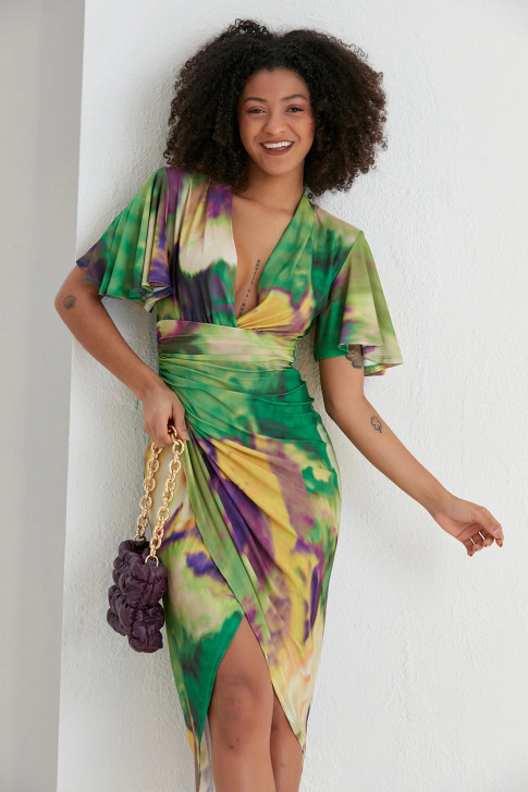 Tie Dye Angel Sleeve Midi Dress
