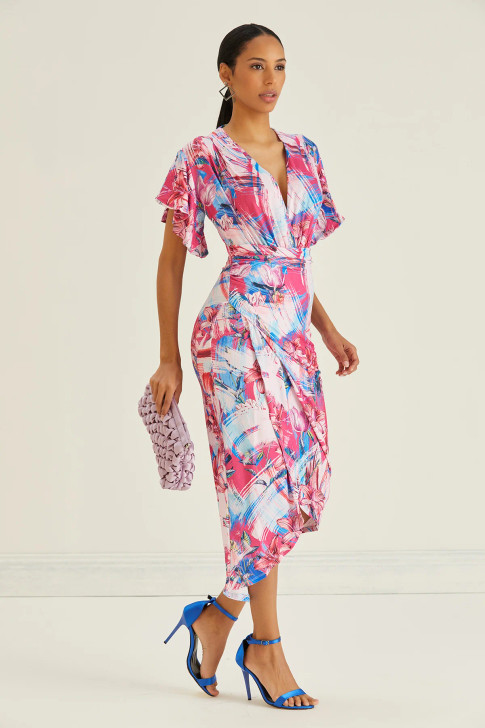 Floral Angel Sleeve Midi Dress