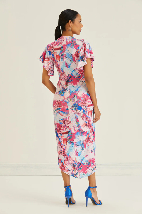 Floral Angel Sleeve Midi Dress
