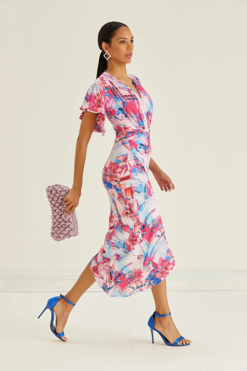 Floral Angel Sleeve Midi Dress