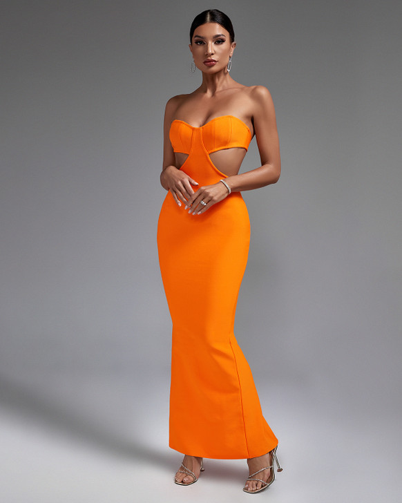 Orange Cut Out Maxi Bodycon