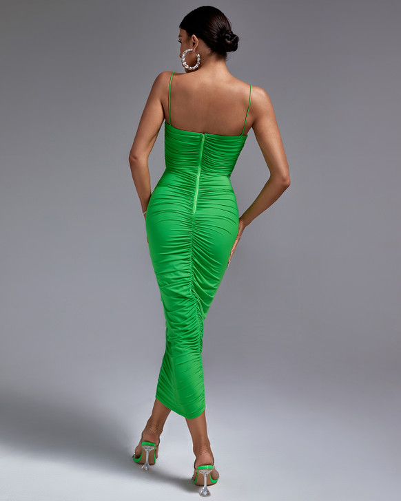 Ruched Maxi Bodycon - Green
