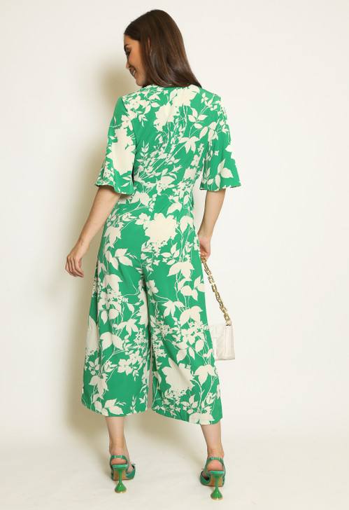 Green Floral Wide Leg Playsuit