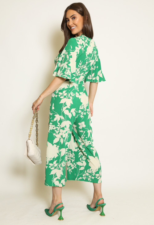 Green Floral Wide Leg Playsuit