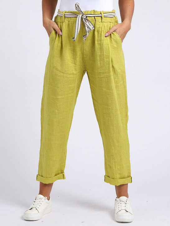 Mustard Plain Linen Trouser