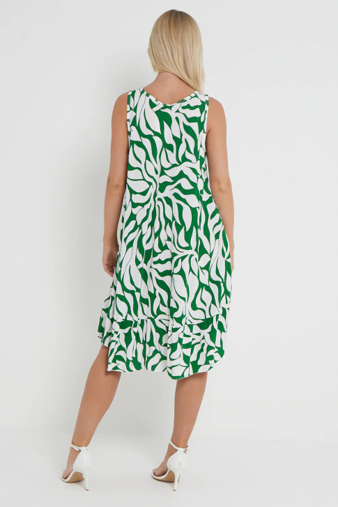 Sleeveless Green Leaf Print Dress