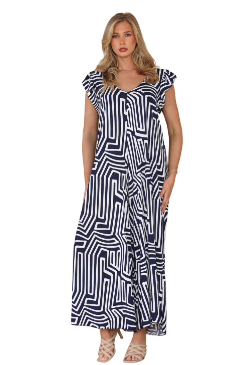 Navy Geometric print jumpsuit