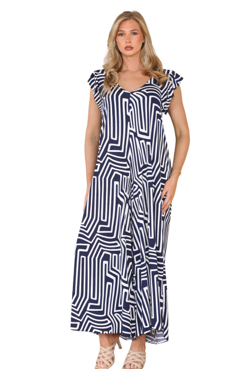 Navy Geometric print jumpsuit