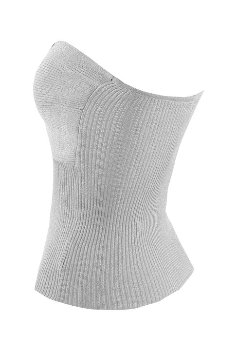 Grey Ribbed Twist Front Bandeau Crop Top