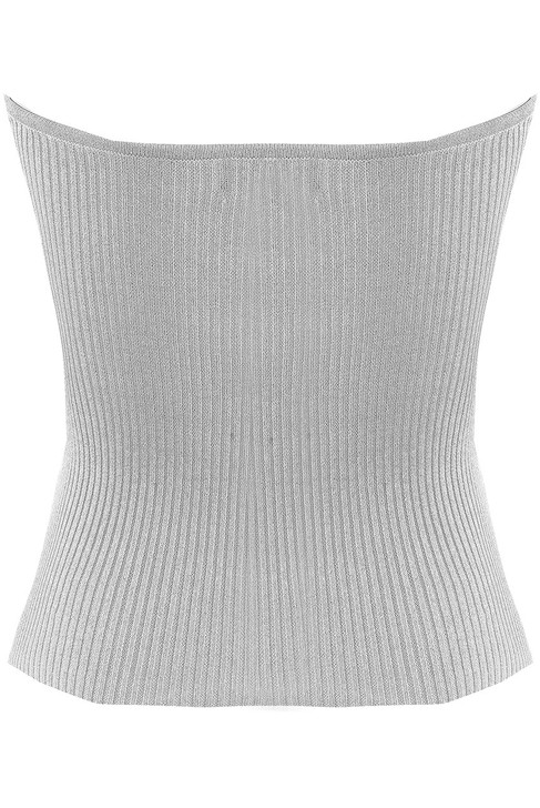 Grey Ribbed Twist Front Bandeau Crop Top