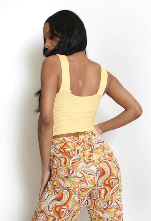 Yellow Ribbed V Neck Vest Top