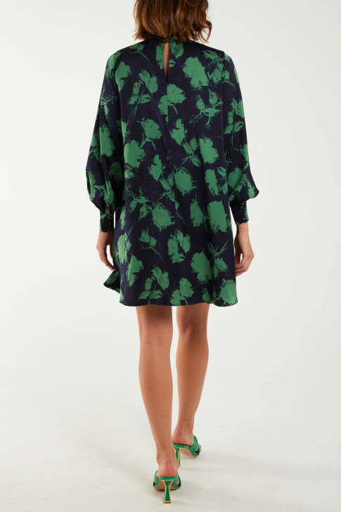 Green Floral High Neck Shift Dress