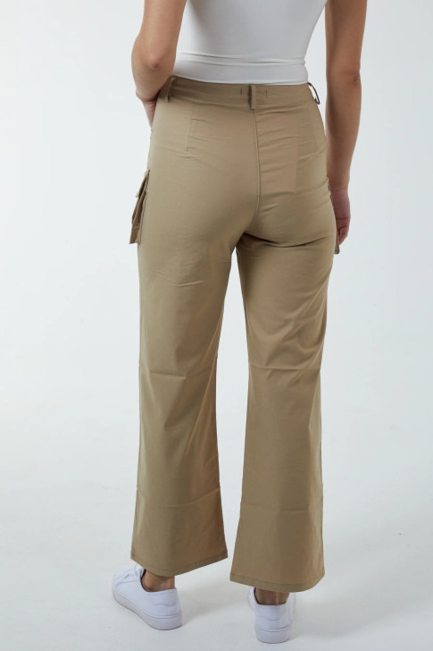 Stone Wide Leg Cargo Trousers