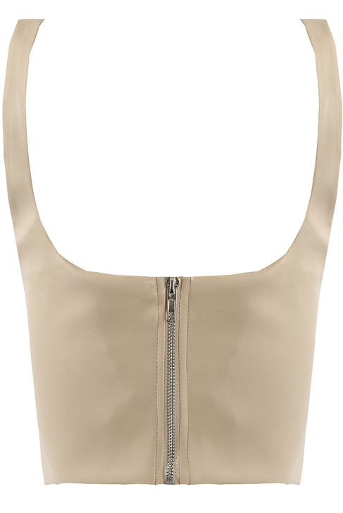 Beige Faux Leather Corset Top-back