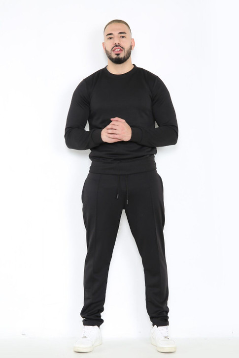 Basic Crew Neck Sweatshirt Tracksuit black