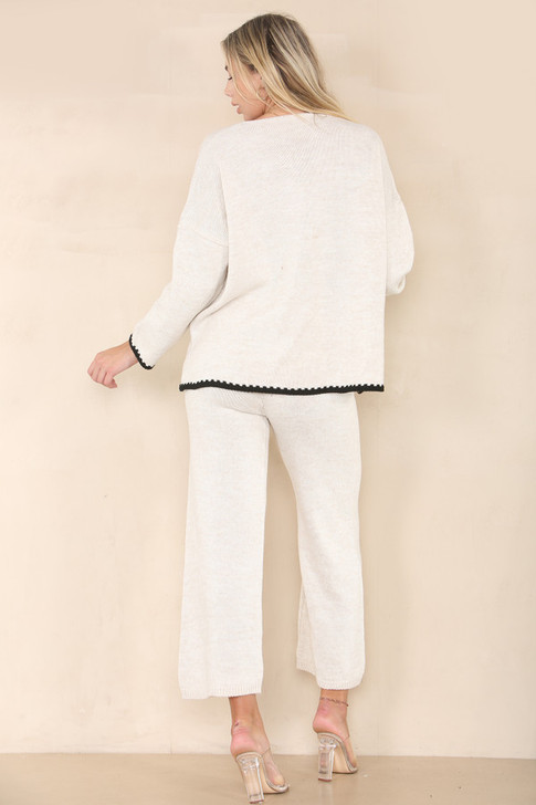 Beige Contrast Stitch Detail Cardigan Co Ord