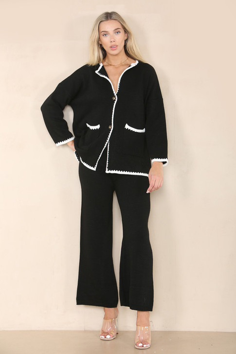 Black Contrast Stitch Detail Cardigan Co Ord