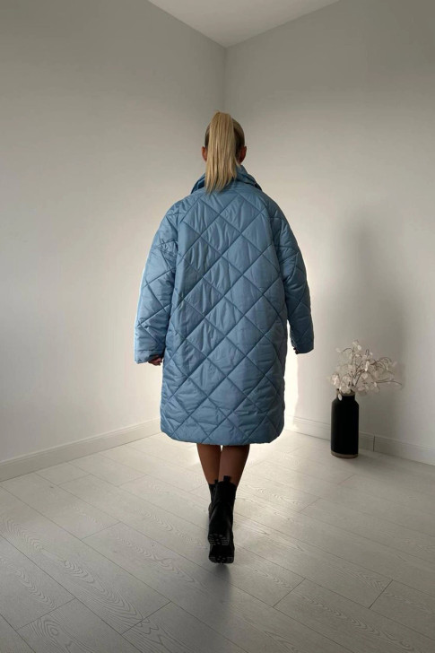 Oversized Diamond Padded Coat - Blue