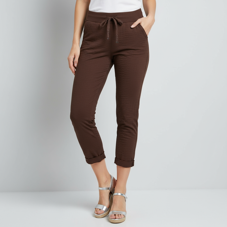 Chocolate Brown Italian Stretch Plain Magic Pants
