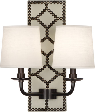 Robert Abbey - Z1032 - Two Light Wall Sconce - Williamsburg Lightfoot - Bruton White Leather w/Nailhead Deep Patina Bronze