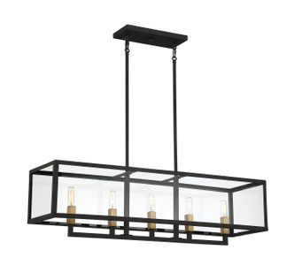 Lighting One E - V6-L1-2927-5-137 - Five Light Linear Chandelier - Harris - Textured Black W/ Warm Brass