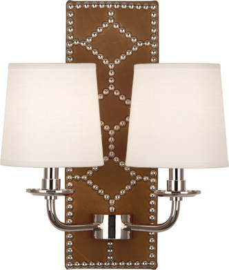 Robert Abbey - S1030 - Two Light Wall Sconce - Williamsburg Lightfoot - English Ochre Leather w/Nailhead Polished Nickel