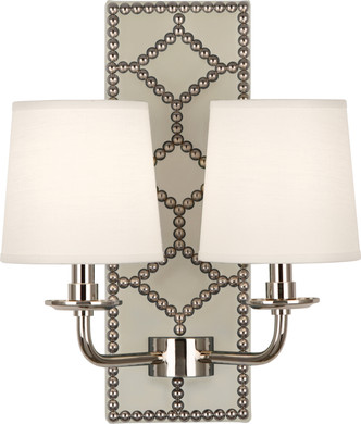 Robert Abbey - S1032 - Two Light Wall Sconce - Williamsburg Lightfoot - Bruton White Leather w/Nailhead Polished Nickel