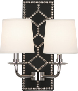 Robert Abbey - S1035 - Two Light Wall Sconce - Williamsburg Lightfoot - Blacksmith Black Leather w/Nailhead Polished Nickel