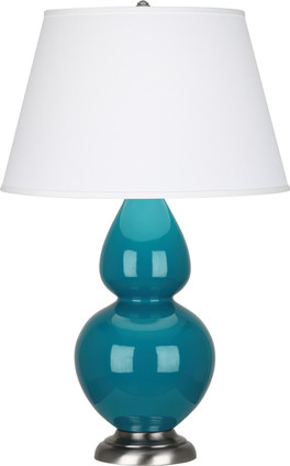 Robert Abbey - 1753X - One Light Table Lamp - Double Gourd - Peacock Glazed Ceramic w/Antique Silver