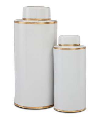Currey and Company - 1200-0414 - Canister Set of 2 - Tea Canister - White/Antique Brass