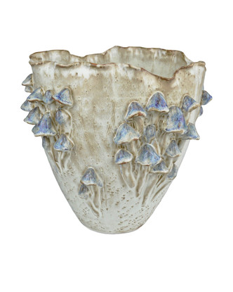 Currey and Company - 1200-0827 - Vase - Black Forest Mushrooms - Cream/Reactive Blue