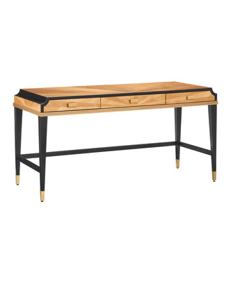 Currey and Company - 3000-0289 - Desk - Kallista - Taupe/Caviar Black/Polished Brass/Blue