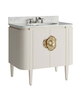 Currey and Company - 3800-0016 - 36 Vanity with Oval Undermount Sink - Briallen - Cerused White/Natural/White/Polished Brass