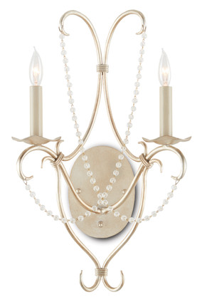 Currey and Company - 5980 - Two Light Wall Sconce - Crystal Lights - Silver Leaf/Crystal
