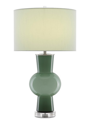 Currey and Company - 6000-0606 - One Light Table Lamp - Duende - Light & Dark Green/Polished Nickel/Clear