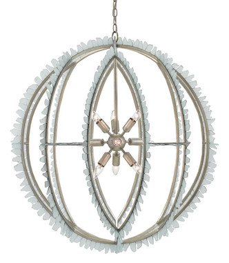 Currey and Company - 9000-0210 - Nine Light Chandelier - Saltwater - Seaglass/Contemporary Silver Leaf