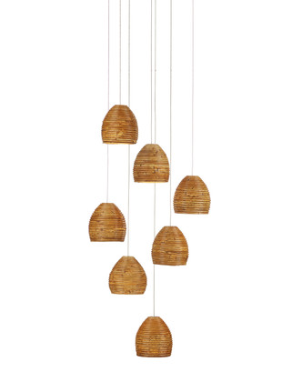 Currey and Company - 9000-1000 - Seven Light Pendant - Beehive - Natural/Silver