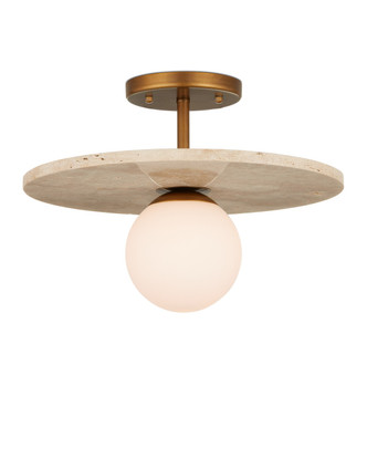 Currey and Company - 9000-1195 - One Light Semi-Flush Mount - Apricity - Beige/Antique Brass/Frosted White